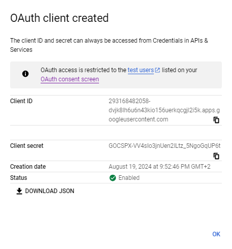 OAuth Client ID Credentials